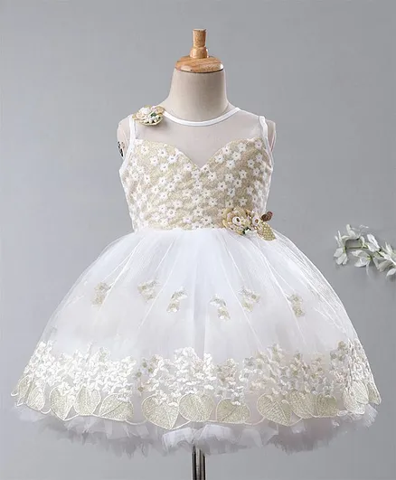 Enfance Leaves Embroidered Hem Sleeveless Dress - Cream