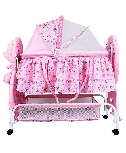 1st Step Cradle With Wheels Bunny Print - Pink
