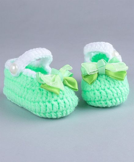 Cute Walk by Babyhug Winter Booties Bow Motif - Green