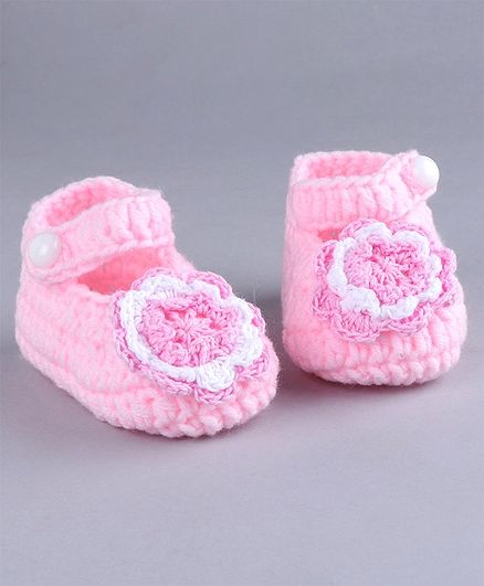 Cute Walk by Babyhug Winter Booties Flower Motif - Pink