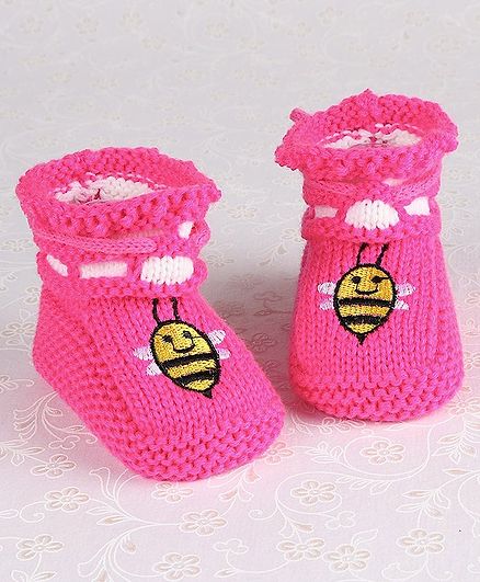 Cute Walk by Babyhug Winter Wear Booties Honey Bee Design - Pink