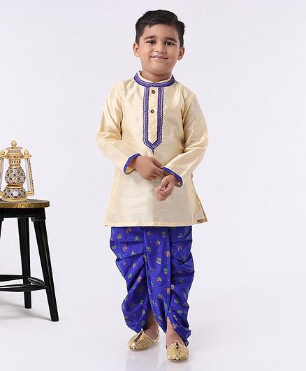 Babyhug Full Sleeves Kurta & Dhoti Set - Royal Blue Beige