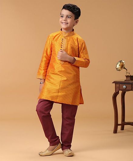 Babyhug Full Sleeves Kurta & Pyjama Set - Orange & Brown