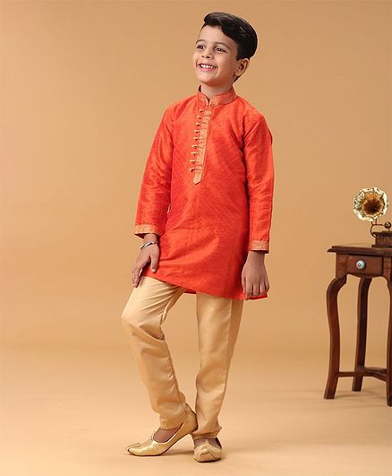 Babyhug Full Sleeves Kurta & Pyjama Set - Orange & Cream