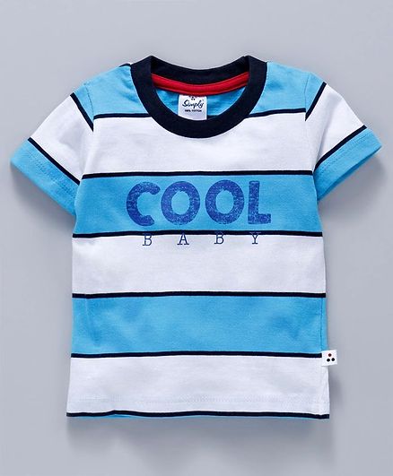 Simply Half Sleeves Striped Tee Cool Print - Blue