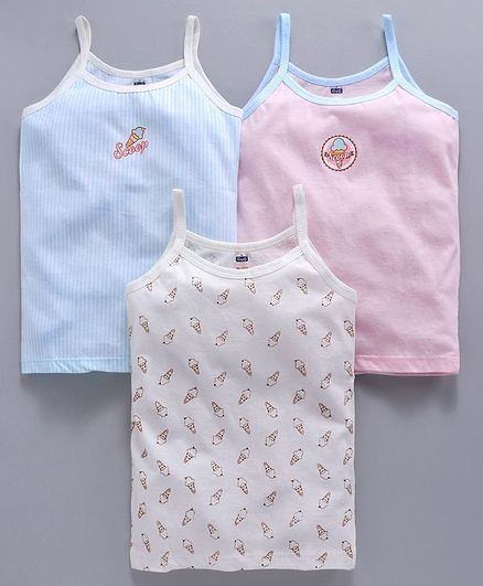 Simply Singlet Slips Ice Cream Print Pack of 3 - Blue Pink Cream