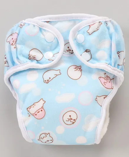 Paw Paw Reusable Diaper With Insert Walrus Print Extra Large Size - Blue