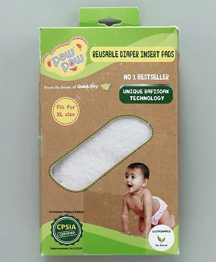 Paw Paw Reusable Diaper Insert Pads Extra Large White - Pack of 2