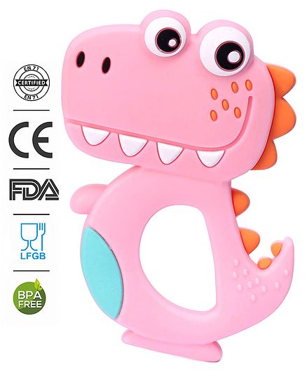 Babyhug Dino Shaped 100 % Silicone Teether - Pink