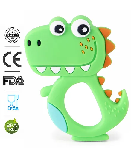 Babyhug Dino Shaped 100 % Silicone Teether - Green