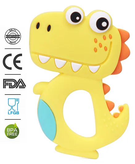 Babyhug Dino Shaped 100 % Silicone Teether - Yellow