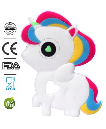 Babyhug Unicorn Shaped 100% Silicone Teether - White