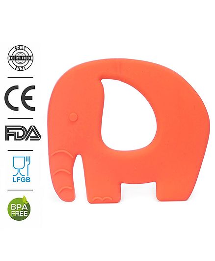 Babyhug Elephant Shaped 100% Silicone Teether - Orange
