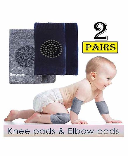 Babymoon Baby AntiSlip Stretchable KneeCap Elbow Safety Protector Set Of 2 - Blue & Grey