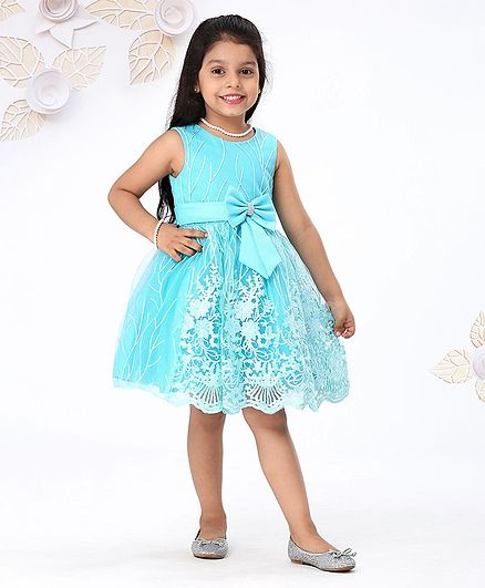 Mark & Mia Sleeveless Party Wear Frock Floral Embroidery - Blue