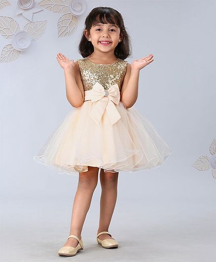 Mark & Mia Sleeveless Party Wear Frock Sequin Embellishment - Cream