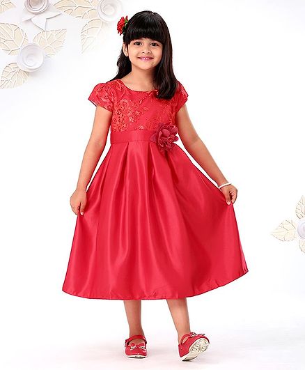 Mark & Mia Half Sleeves Floral Embroidered Party Frock - Red
