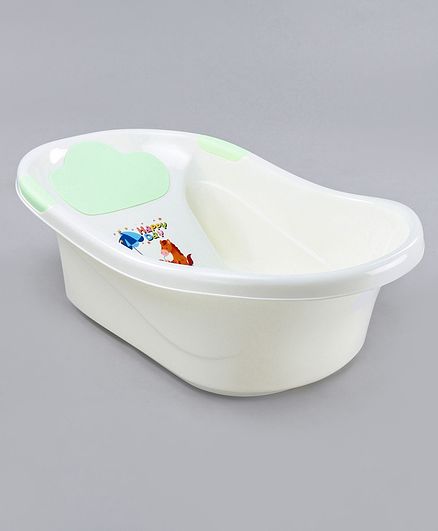 Medium Size Baby Bath Tub With In-built Bather - White Green (Print May Vary)