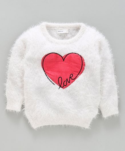 Babyoye Full Sleeves Sweater Heart Applique - White