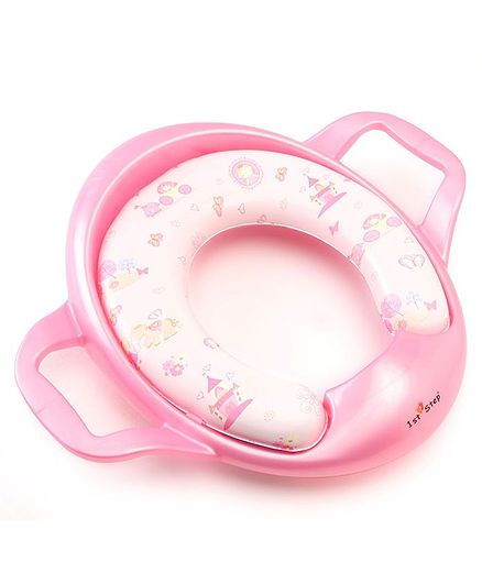 1st Step Cushioned Potty Seat With Handle Castle Print - Pink