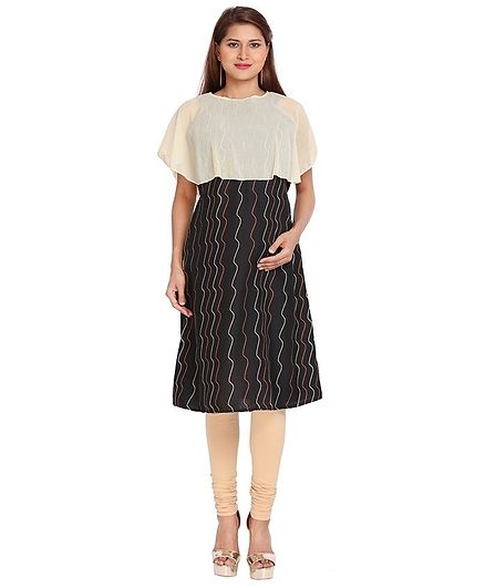 Morph Half Sleeves Zig Zag Pattern Maternity Kurta - Black