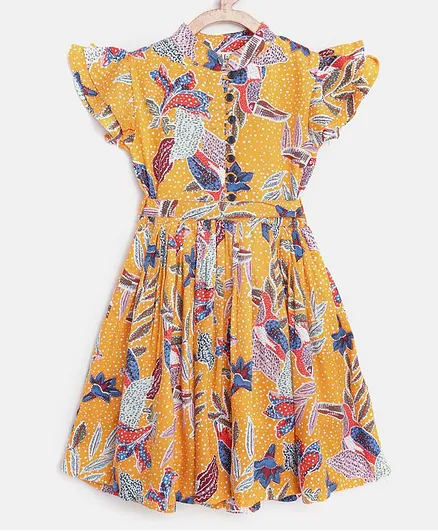 Bella Moda Cap Sleeves Floral Printed Dress - Yellow