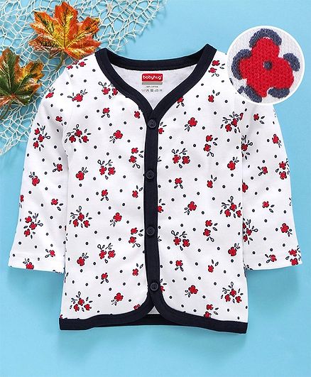 Babyhug Full Sleeves 100% Cotton Vest Floral Print - Navy Blue White