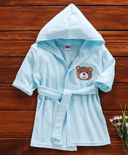 Babyhug Full Sleeves Hooded Applique Bath Robe - Aqua