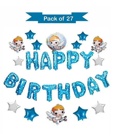 Syga Birthday Themed Foil Balloons Blue - Pack of 27