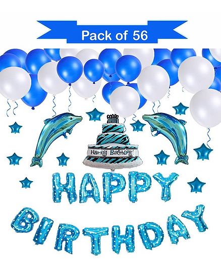 Syga Happy Birthday Letters Balloons With Stars Blue - Pack of 56