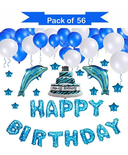 Syga Happy Birthday Letters Balloons With Stars Blue - Pack of 56