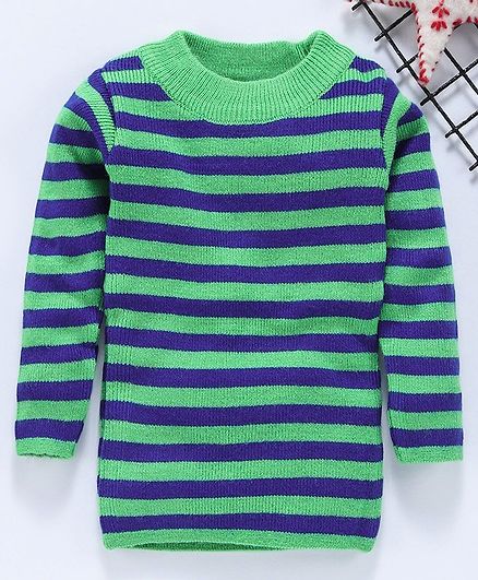 Babyhug Full Sleeves Striped Sweater - Green Purple