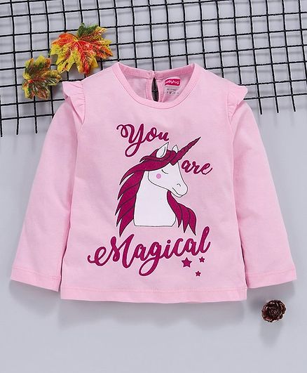 Babyhug Full Sleeves Tee Unicorn Print- Pink