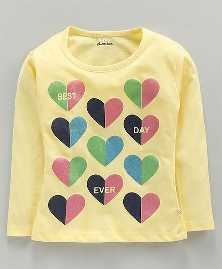 Olio Kids Full Sleeves Sinker Tee Heart Print - Yellow