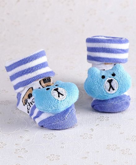 Cute Walk by Babyhug Ankle Length Socks Shoes Bear Motif - Blue