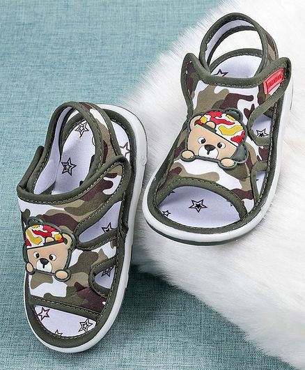 Cute Walk by Babyhug Camouflage Sandals Bear Patch - Green