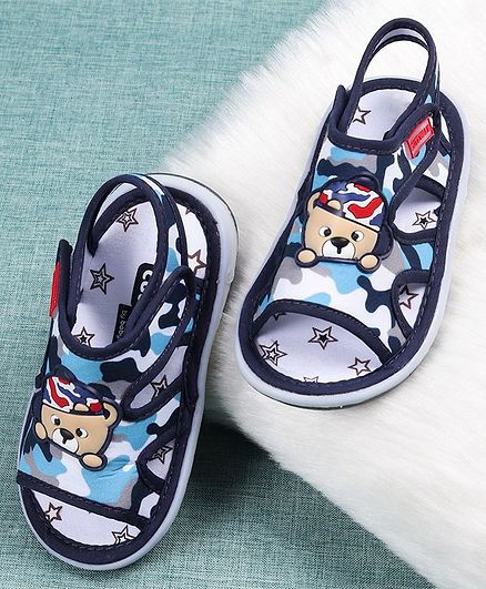 Cute Walk by Babyhug Camouflage Sandals Bear Patch - Navy Blue