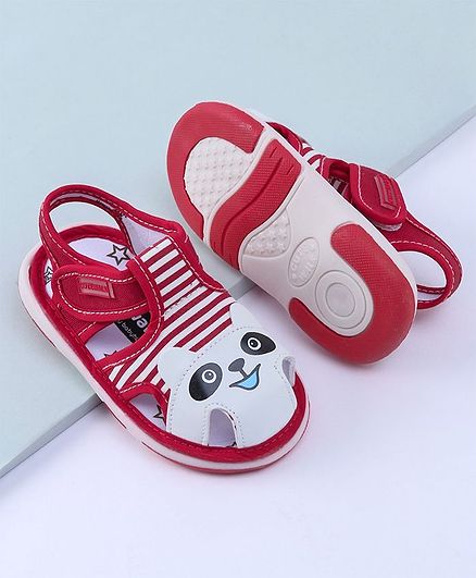 Cute Walk by Babyhug Sandals Bear Patch - Red Grey