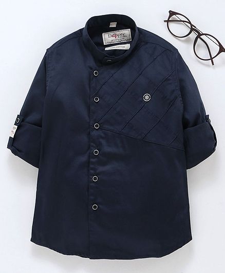 Dapper Dudes Solid Twill Roll Up Full Sleeves Shirt - Navy Blue