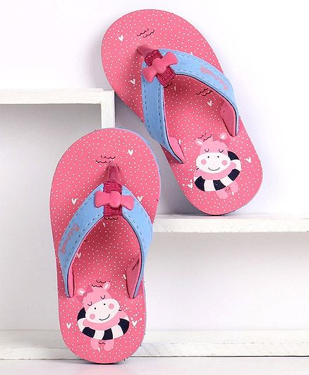 Cute Walk by Babyhug Flip Flops With Back Strap Hippo Print - Pink