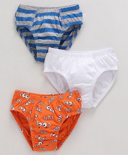 Babyoye Cotton Briefs Stripes & Cool Print Pack of 3 - Blue Orange