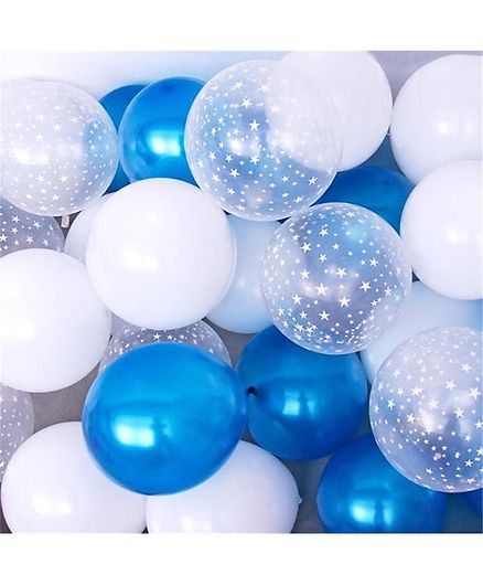 Balloon Junction Metallic Blue,White & Transparent Star Print Balloons - 51 Pieces
