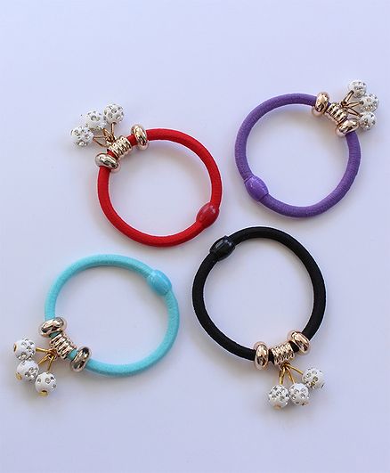 Milyra Pearl Detailed Set Of 4 Rubber Bands - Multi Colour