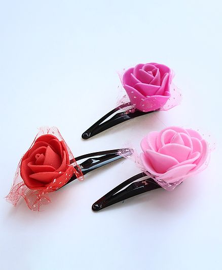 Milyra Set Of 3 Flower Tic Tac Clips - Pink & Red