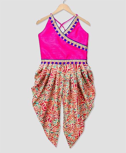KID1 Tassels Lace Detailed Sleeveless Kurta & Dhoti Set - Pink