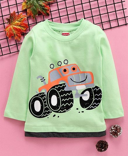 Babyhug Full Sleeves Tee Monster Truck Print - Green