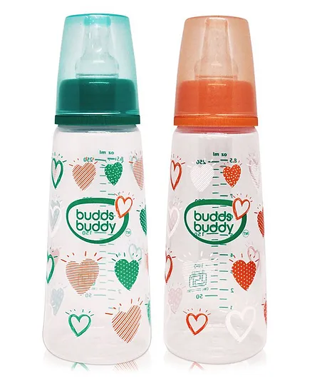 Buddsbuddy Combo of 2 BPA Free Regular Neck Baby Feeding Bottle Multicolor- 250 ml