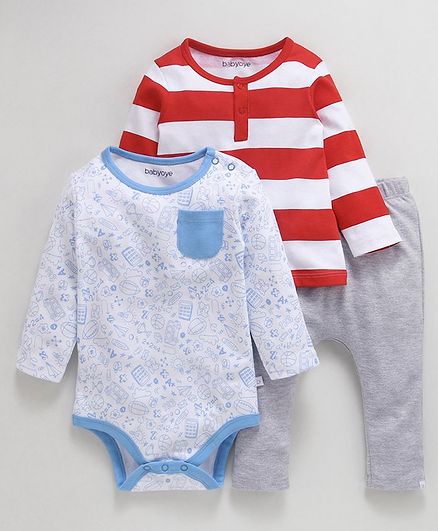 Babyoye 3 Piece Cotton Clothing Set Multi Print - Multicolour