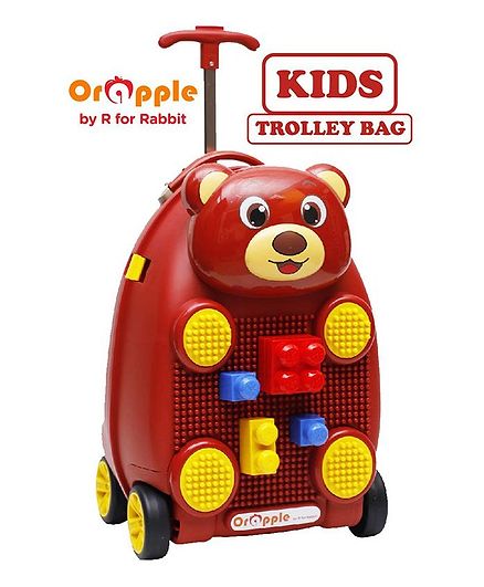 Orapple By R For Rabbit Trolley Luggage Bag With Building Blocks Bear Design Maroon - Height 18 Inches