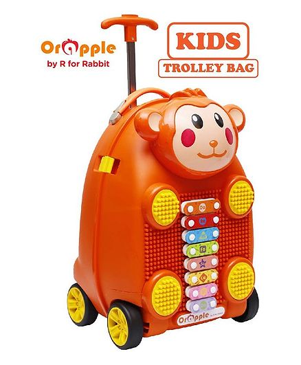 Orapple by R For Rabbit Trolley Luggage Bag With Xylophone Monkey Design Orange - Height 18 Inches